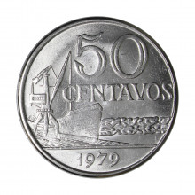 Moeda V-317 50 Centavos 1979 SOB/FC Aço Inox Ø27mm 6,6gr.