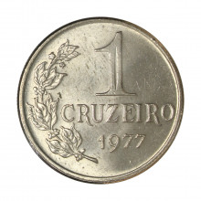 Moeda V-322 1 Cruzeiro 1977 SOB C/ Leves Pintas Data Escassa Cupro Níquel Ø29mm 10,2gr.*