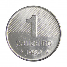 Moeda V-343 1 Cruzeiro 1980 SOB/FC Cana de Açúcar Aço Inoxidável Ø20mm 3,23gr.