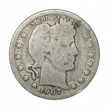 KM#114 Quarter Dollar 1907 BC/MBC Estados Unidos América Barber Quarter