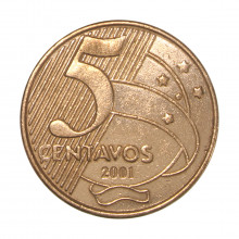 Moeda V-467 5 Centavos 2001 MBC+ Aço Revestido de Cobre Ø22mm 4,1gr.