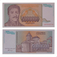P#132a 5000000 Dinara 1993 SOB Iugoslávia Europa