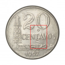 V-304 20 Centavos 1967 SOB Cunho Marcado Anverso