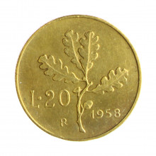 Km#97.1 20 Liras 1958 R MBC Itália Europa Bronze Alumínio 21.25(mm) 3.6(gr)