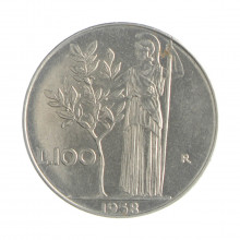 Km#96.1 100 Liras 1958 R MBC + Itália Europa Aço Iox 27.8(mm) 8(gr)