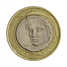 Moeda V-571 1 Real 1998 MBC Contorno em Baixo Relevo na Efígie Bimetálico Ø27mm 7,8gr.