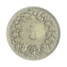 Km#26 5 Rappens 1963 B MBC Suiça Europa Cupro-Níquel 17.15(mm) 2(gr)