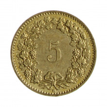 Km#26c 5 Rappens 1993 B MBC Suiça Europa Bronze-Alumínio 17.15(mm) 1.8(gr)