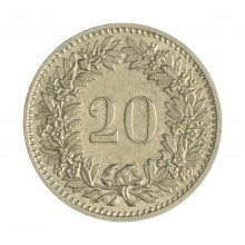 Km#29a 20 Rappens 1974 MBC Suíça Europa Cupro-Níquel 21.05(mm) 4(gr)