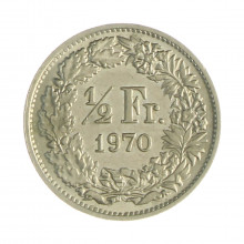 Km#23a.1 ½ Franc 1970 MBC+ Suíça Europa Cupro-Níquel 18.2(mm) 2.2(gr)