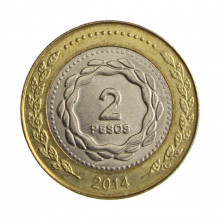 Km#165 2 Pesos 2014 SOB Argentina América Bimetálico 24.5(mm) 7.2(gr)