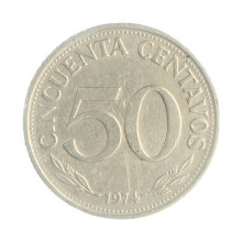 Km#190 50 Centavos 1974 MBC Bolívia América Aço com revestimento de Níquel 24(mm) 4(gr)