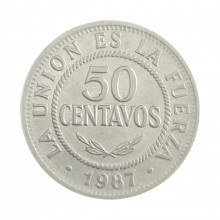 Km#204 50 Centavos 1987 BC/MBC Bolívia América Aço Inoxídavel 24(mm) 3.8(gr)