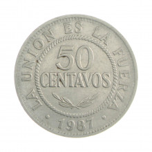 Km#204 50 Centavos 1987 MBC Bolívia América Aço Inoxídavel 24(mm) 3.8(gr)