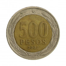 Km#235 500 Pesos  2002 So MBC Chile  América  Bimetálico  26(mm) 6.5(gr)