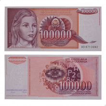 P#97 100 000 Dinara 1989 FE Iugoslávia Europa