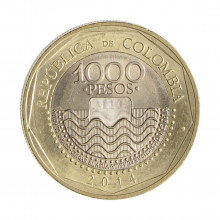 Km#299 1000 Pesos  2014 MBC/SOB Colômbia  América  Bimetálico 26.7(mm) 9.95(gr)
