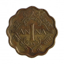 Km#537a 1 Anna 1945 MBC Índia  Ásia Níquel com revestimento de latão 20.5(mm) 3.89(gr)