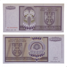 P#141a 100 000 Dinara 1992 FE Bósnia e Herzegovina Europa