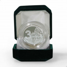 Moeda P-733 3 Reais 1997 FC Proof, no acrílico Prata 925 Ø28mm 11,5gr.