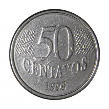 Moeda V-453 50 Centavos 1995 MBC+ Aço Inoxidável Ø23mm 3,92gr.