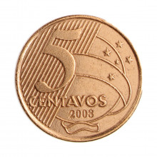 Moeda V-474 5 Centavos 2008 MBC+ Data Difícil Aço Revestido de Cobre Ø22mm 4,1gr.*