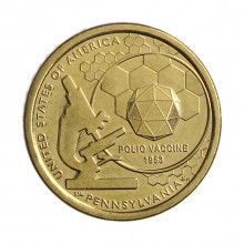 Moeda Km#707 1 Dollar 2019 D FC USA Inovação Pennsylvania Cobre Revestido de Latão Manganês Ø26,49mm
