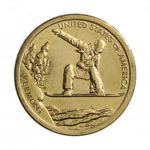 Moeda Km#773 1 Dollar 2022 D FC USA Inovação Vermont Cobre Revestido de Latão Manganês Ø26,49mm 8,1gr