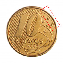 Moeda V-501 10 Centavos 2008 MBC Rastro nas Estrelas Aço Revestido de Bronze Ø20mm 4,8gr.