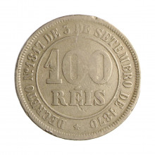 Moeda V-012A 100 Réis 1882 MBC C/ Marca de Verniz Cupro Níquel Ø27mm 10gr.