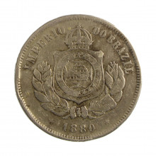 Moeda V-022 200 Réis 1880 MBC C/ Marca de Verniz Cupro Níquel Ø32mm 15gr.