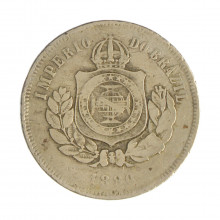 Moeda V-022 200 Réis 1880 MBC C/ Marca de Verniz Cupro Níquel Ø32mm 15gr.