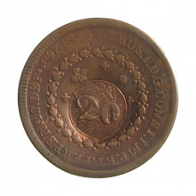 Moeda C-607 40 Réis 1826 R MBC Com Carimbo Geral de 20 Cobre Ø35mm 14,34gr.