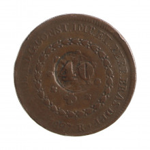 Moeda C-626 80 Réis 1827 R MBC Com Carimbo Geral de 40 Cobre Ø40mm 28,68gr.