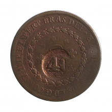 Moeda C-626 80 Réis 1827 R MBC Com Carimbo Geral de 40 Cobre Ø40mm 28,68gr.