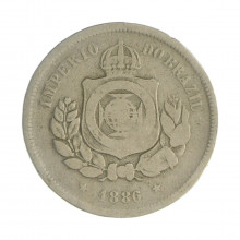 Moeda V-028 100 Réis 1886 MBC C/ Marca de Verniz Cupro Níquel Ø27mm 10gr.