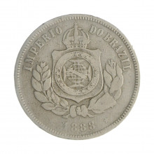 Moeda V-034 200 Réis 1888 BC/MBC C/ Marca de Verniz Cupro Níquel Ø32mm 15gr.