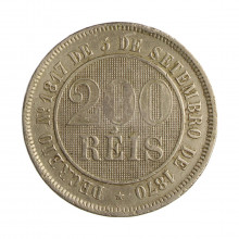Moeda V-033 200 Réis 1887 MBC+ C/ Marca de Verniz Cupro Níquel Ø32mm 15gr.