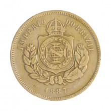 Moeda V-033 200 Réis 1887 MBC C/ Marca de Verniz Cupro Níquel Ø32mm 15gr.