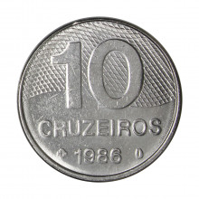 Moeda V-361 10 Cruzeiros 1986 SOB/FC Data Dífícil Aço Inoxidável Ø24mm 4,78gr. *