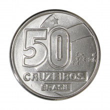 Moeda V-420 50 Cruzeiros 1990 SOB/FC Data Dífícil Aço Inoxidável Ø23,5mm 4,78gr.
