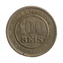 Moeda V-040 100 Réis 1896 BC/MBC Cupro Níquel Ø27mm 10gr.