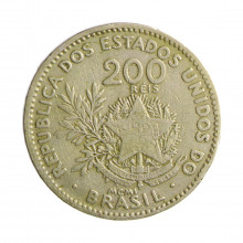 Moeda V-055 200 Réis -MBC MCMI (1901) C/ Sinais de Verniz Cupro Níquel Ø25mm 8gr.