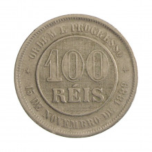 Moeda V-036 100 Réis 1889 MBC C/ Sinais de Limpeza Cupro Níquel Ø27mm 10gr.