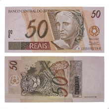 Cédula C-316 50 Reais 1999 1º Série Escassa FE - Pedro S. Malan / Armínio Fraga Neto (1ª chancela)