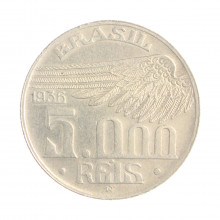 Moeda P-721 5000 Réis 1936 MBC/SOB Prata 600 Ø27,5mm 10gr.