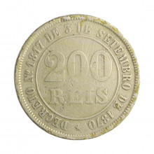Moeda V-019 200 Réis 1876  MBC  Data Difícil C/ Marca Verniz Cupro Níquel  Ø32mm 15gr.*