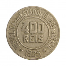 Moeda V-114 400 Réis 1925 MBC+ Cupro Níquel Ø30mm 12gr.
