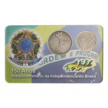 Blister com 2 Moedas 1972 e 1822 Sesquicentenário da Independência do Brasil