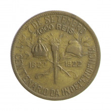 Moeda V-123 1000 Réis 1922 MBC+ Centenário da Independência do Brasil 1822 - 1922 Bronze Alumínio Ø26,7mm 8gr.